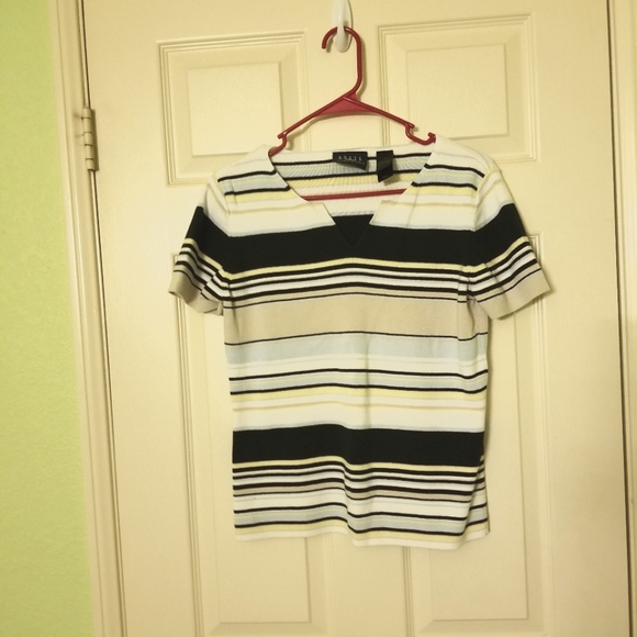 Yellow and Blue Striped Ribbed Tee - Picture 1 of 2